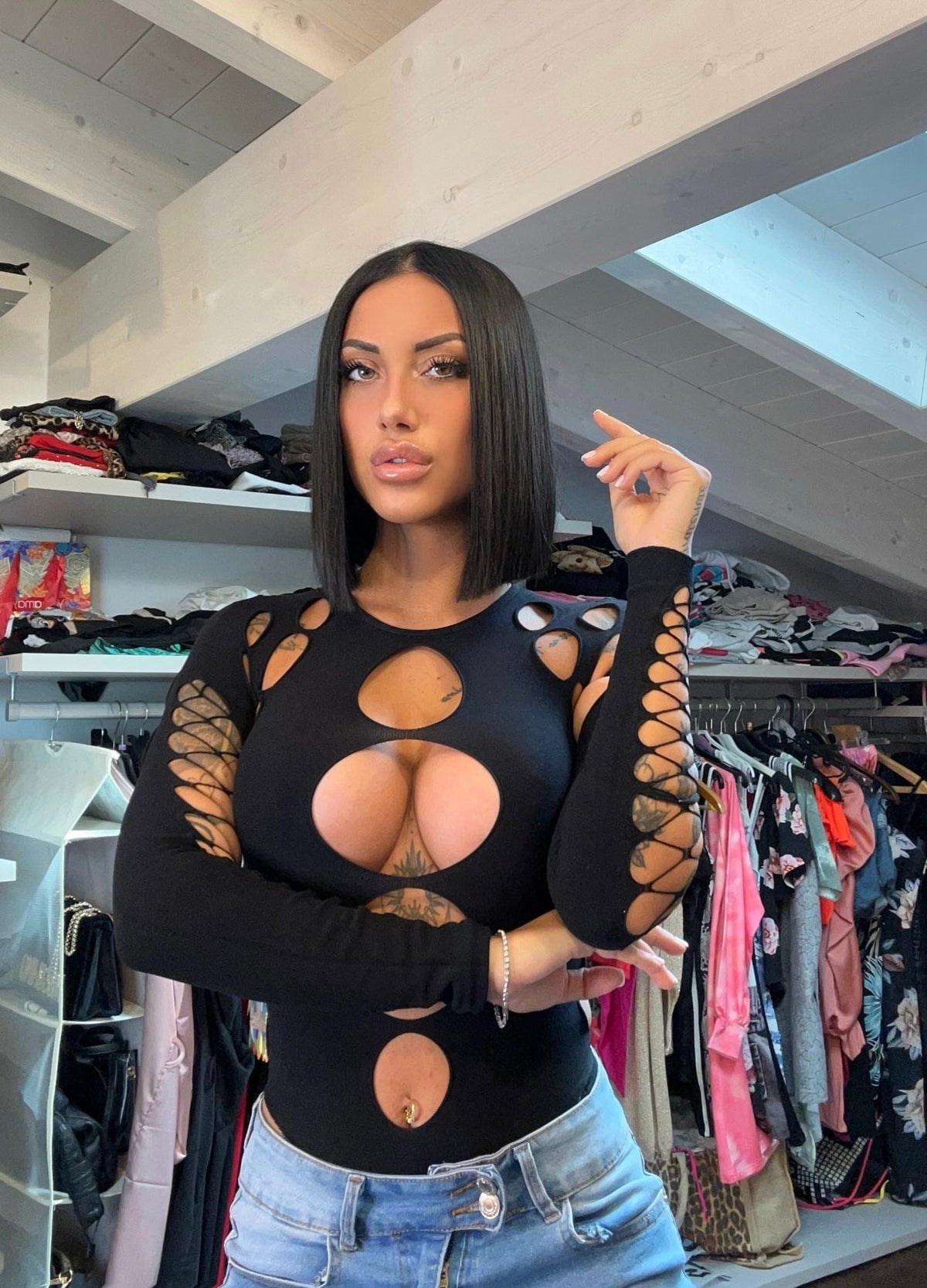 Body con spacchi nero