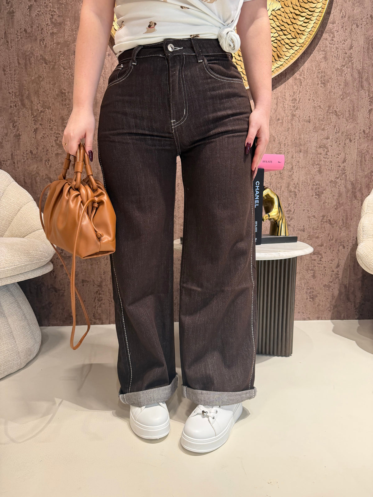 Jeans Wide Leg “Cocoa Stitch”