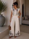 Completo Camicia pantaloni con ricami bianca