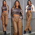 Pantalone cargo in ecopelle nude