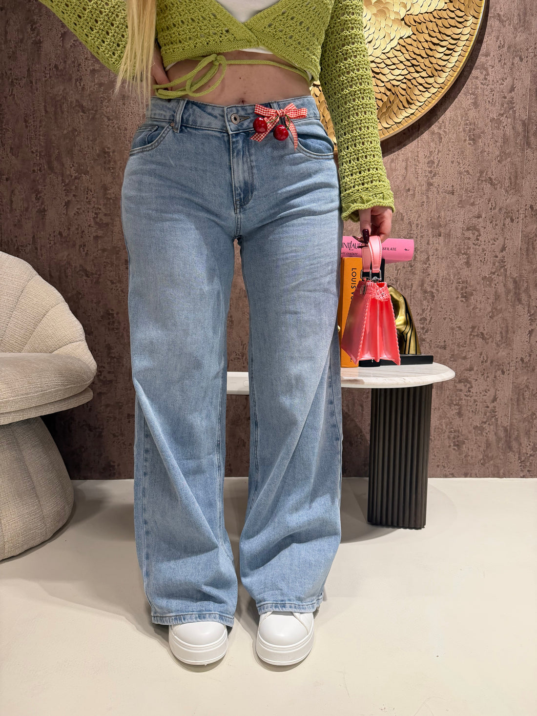 Jeans Wide Leg Cherry Detail