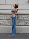 Set Bralette e slip azzurro a fiori oro