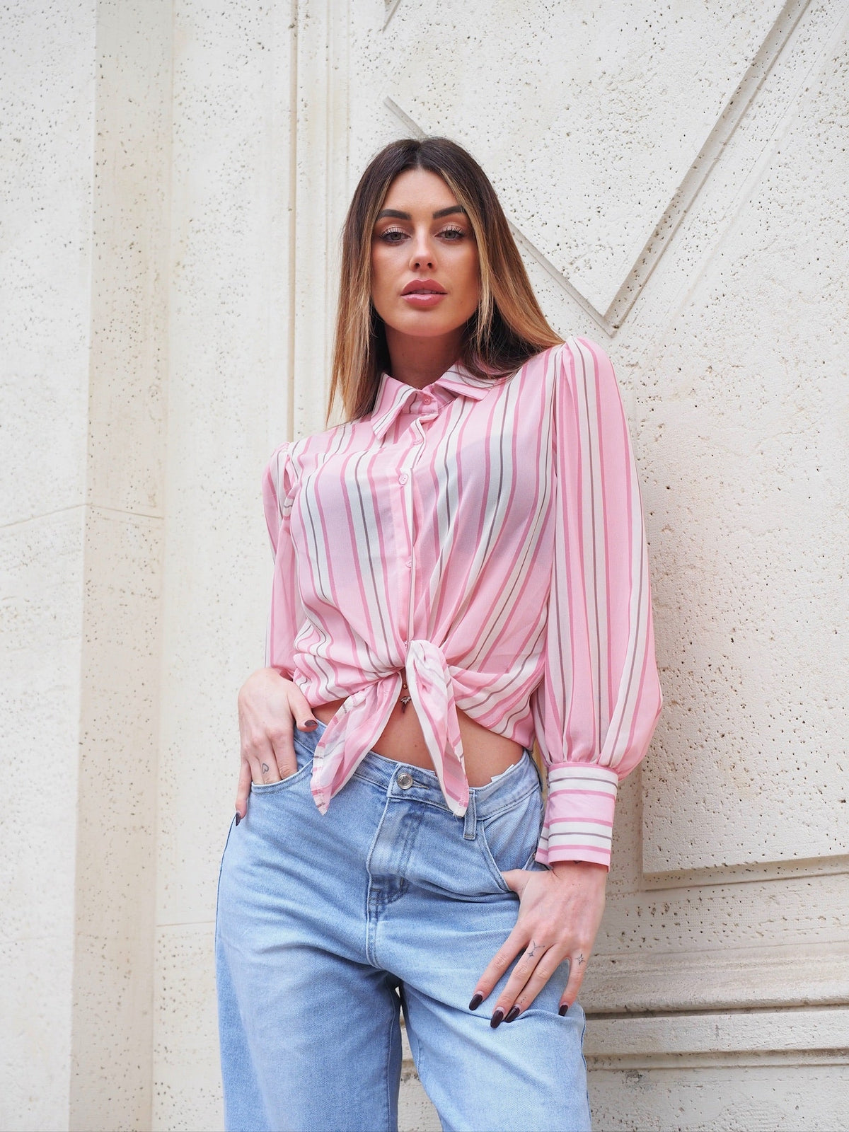 Camicia a righe rosa