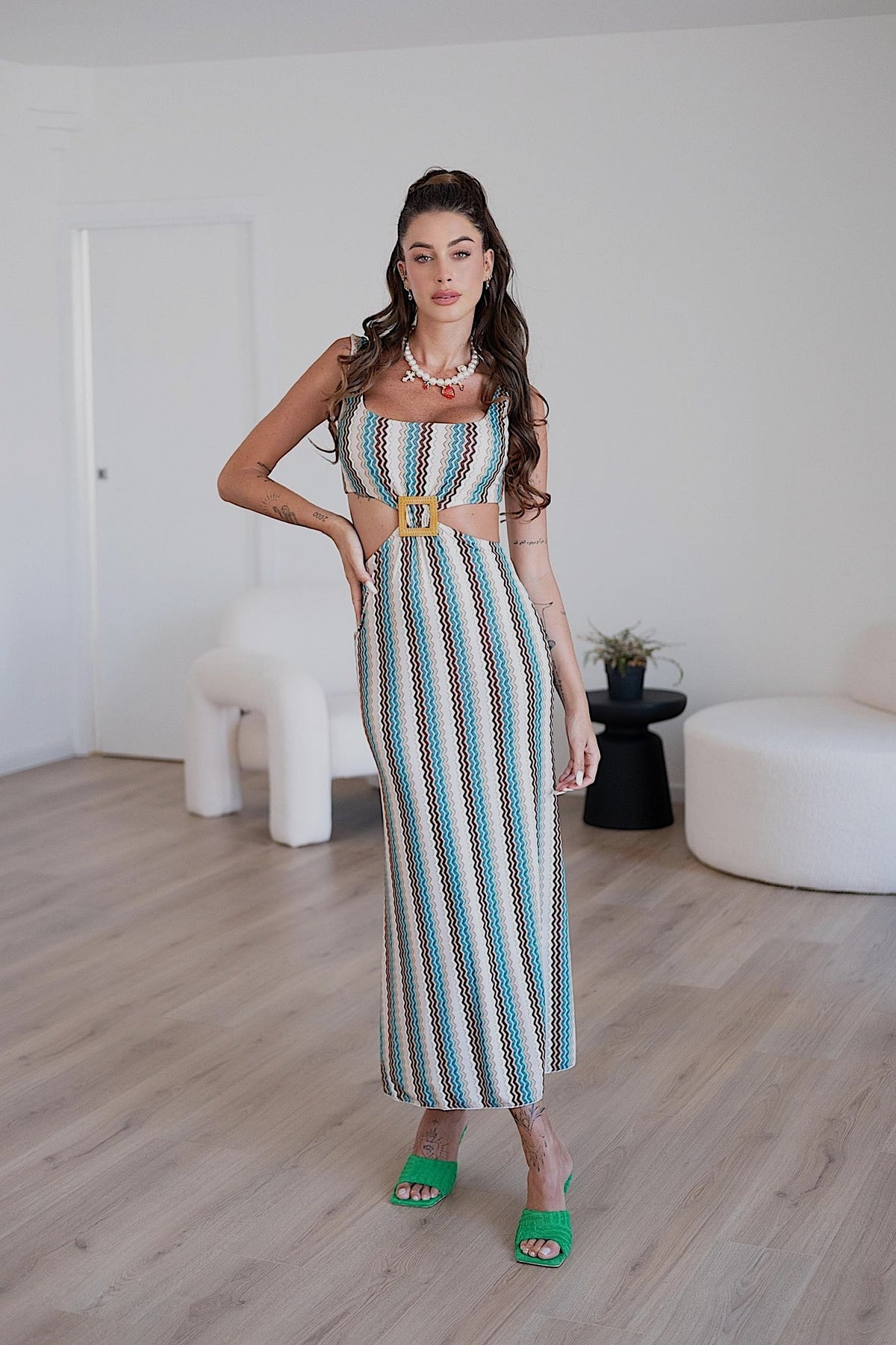 Abito zig zag beige