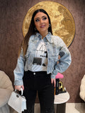 Giacca Denim Pearl Lace Cropped
