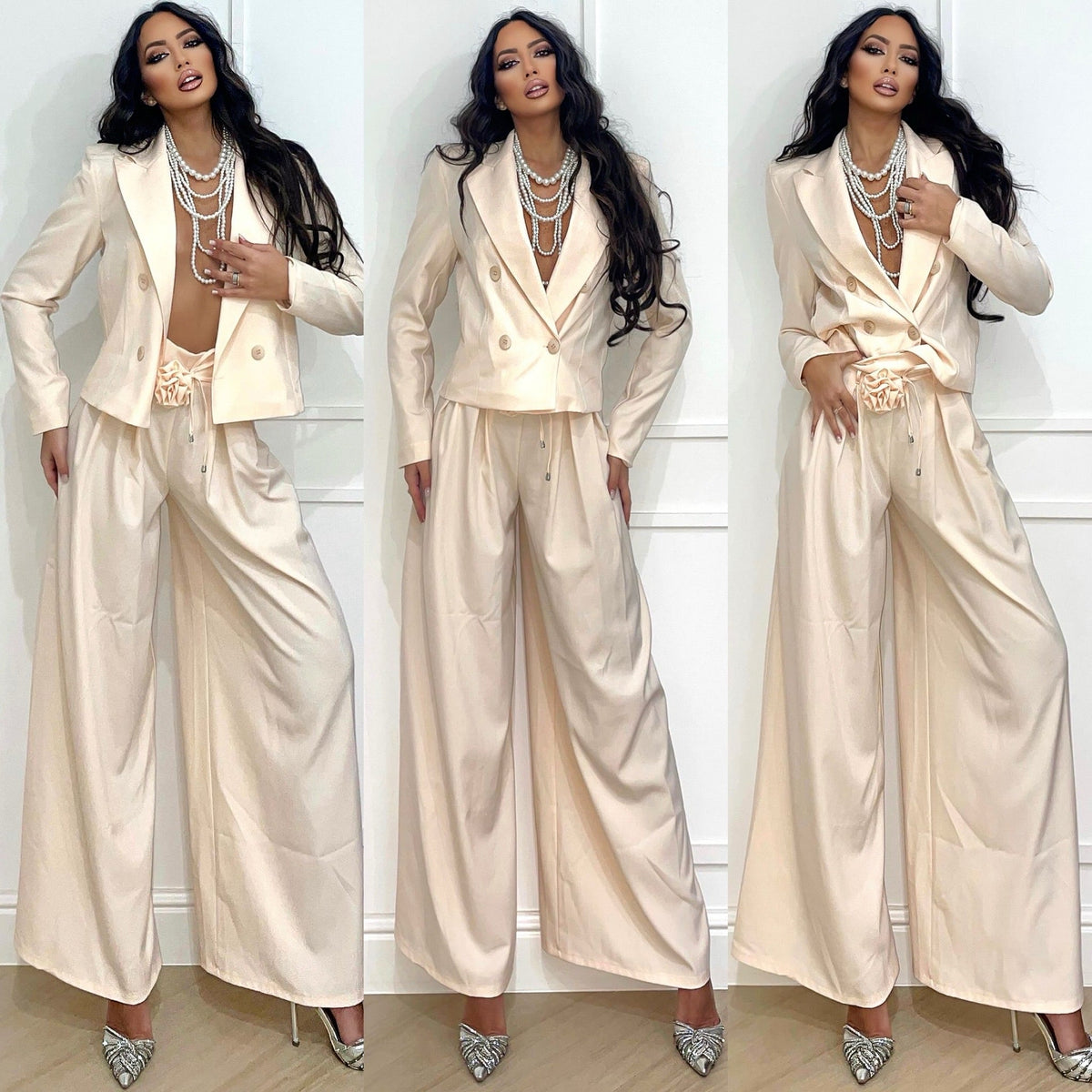 Set pantalone e giacca cipria