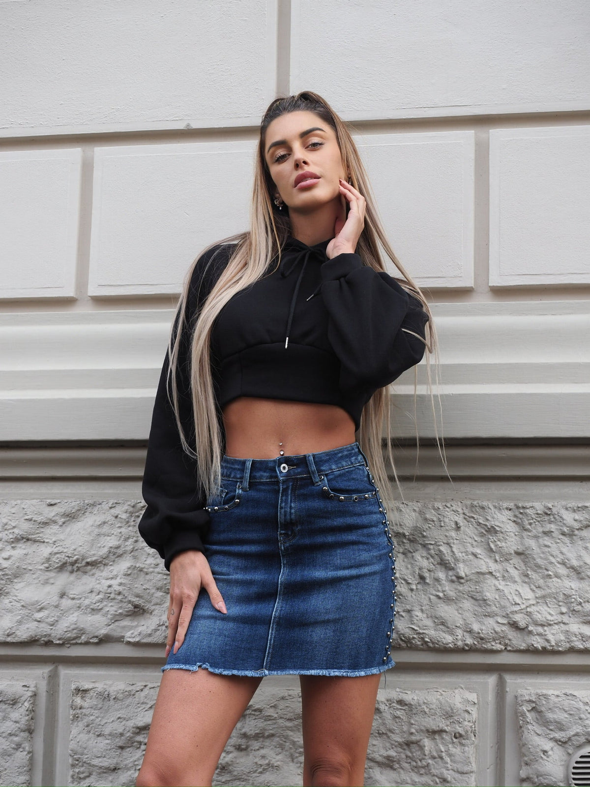 Gonna in jeans con borchie