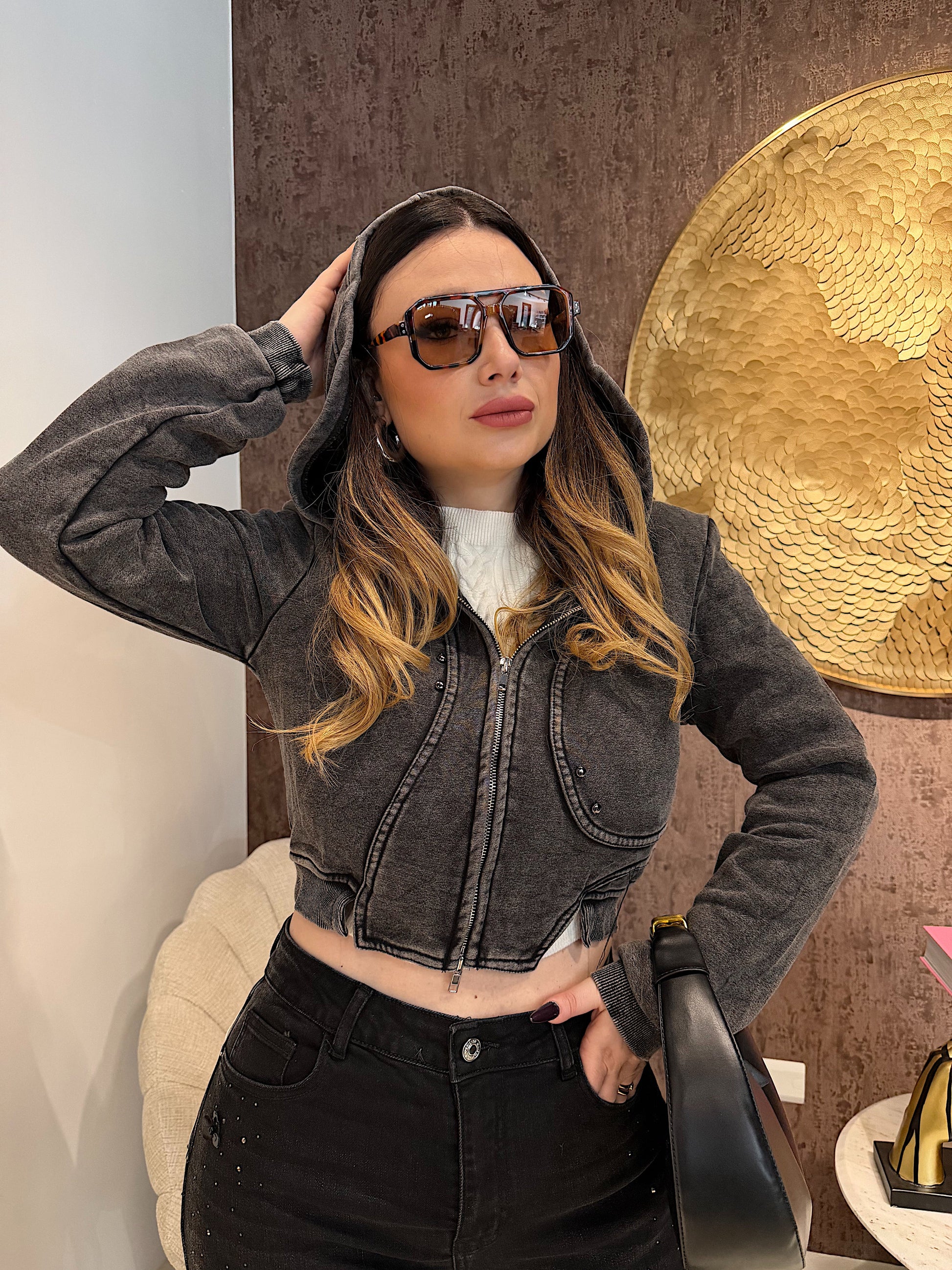 Felpa Cropped Zip Urban Style