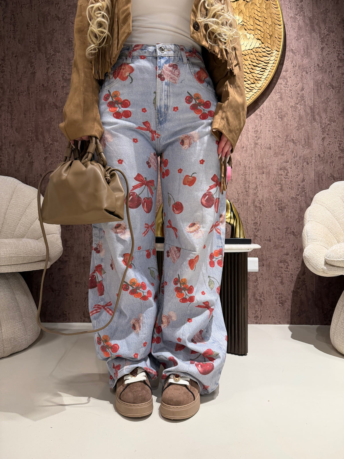 Jeans Stampa Cherry & Bow