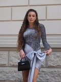 Abito con paillettes e fiocco silver