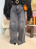 Jeans Grigio a Zampa Larghissima Effetto Vintage