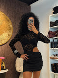 Abito manica lunga in pizzo nero