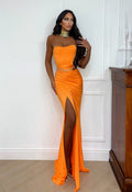 Abito a sirena con push up e incrocio arancio
