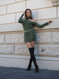 Abito in maglia con spacco verde militare