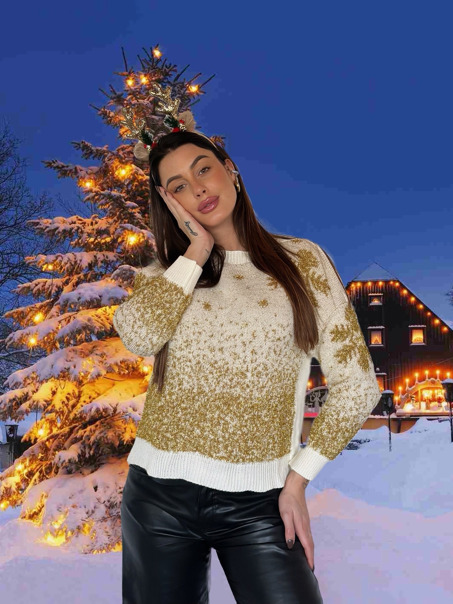Maglione soft gold lurex fiocco di neve