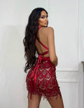 Abito con frange e paillettes rosso scollo a V