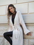 Maxi cardigan beige con frange