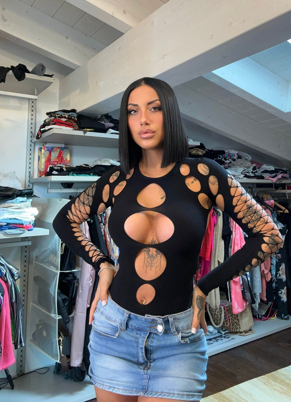 Body con spacchi nero