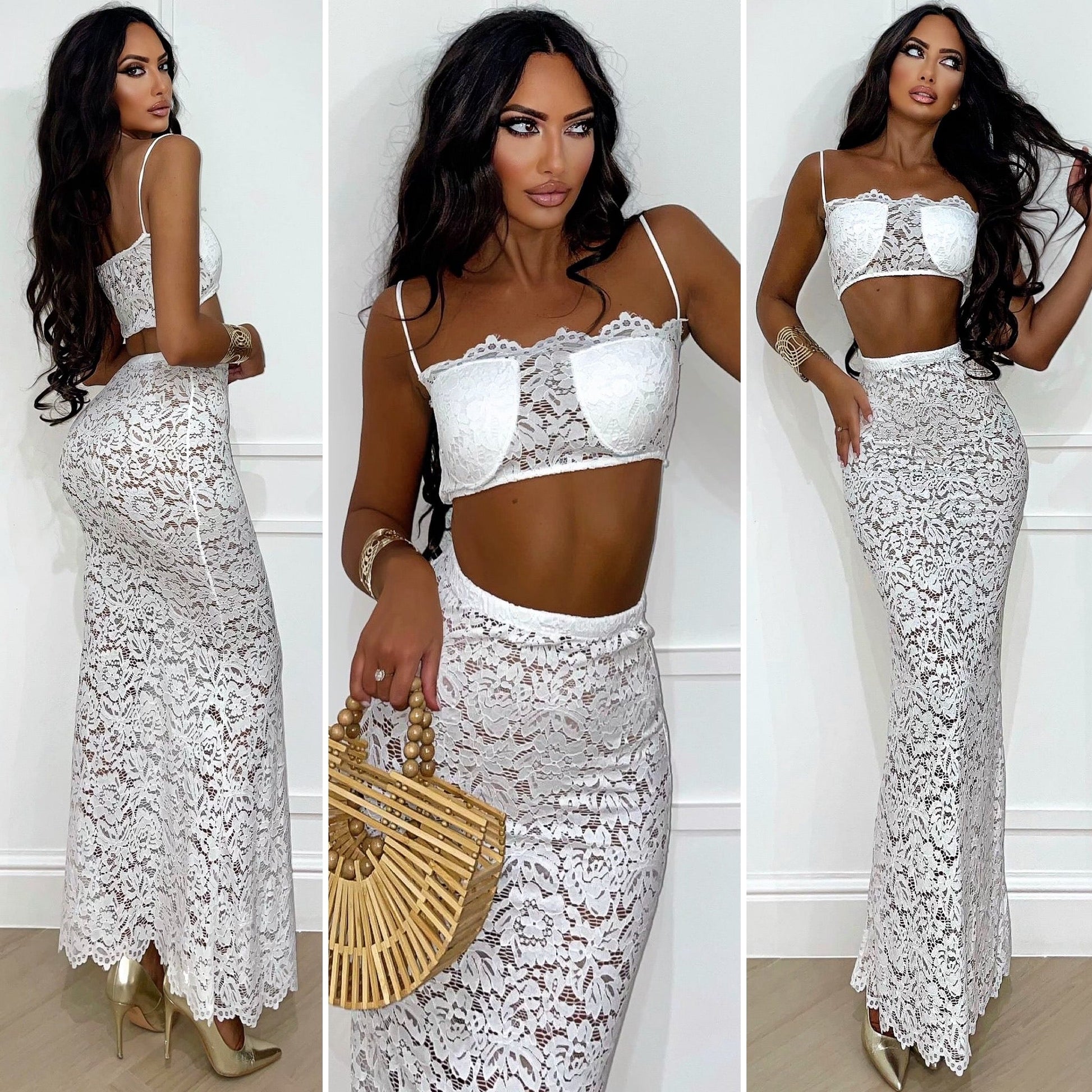 Completo top e gonna in pizzo bianco