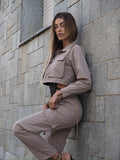 Completo giacca e pantalone cargo Camel