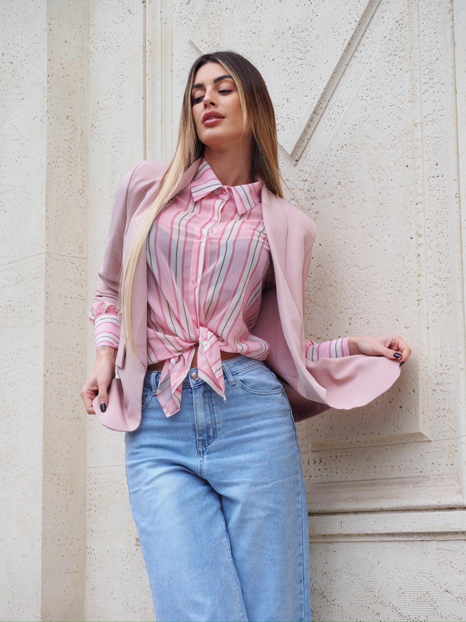 Camicia a righe rosa