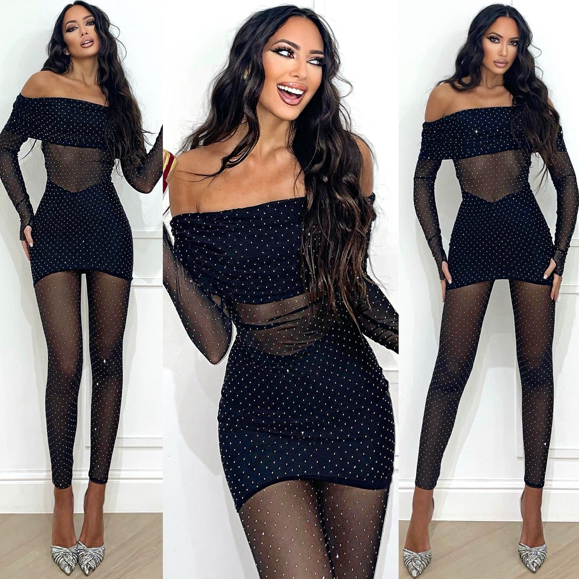 Completo nero con strass