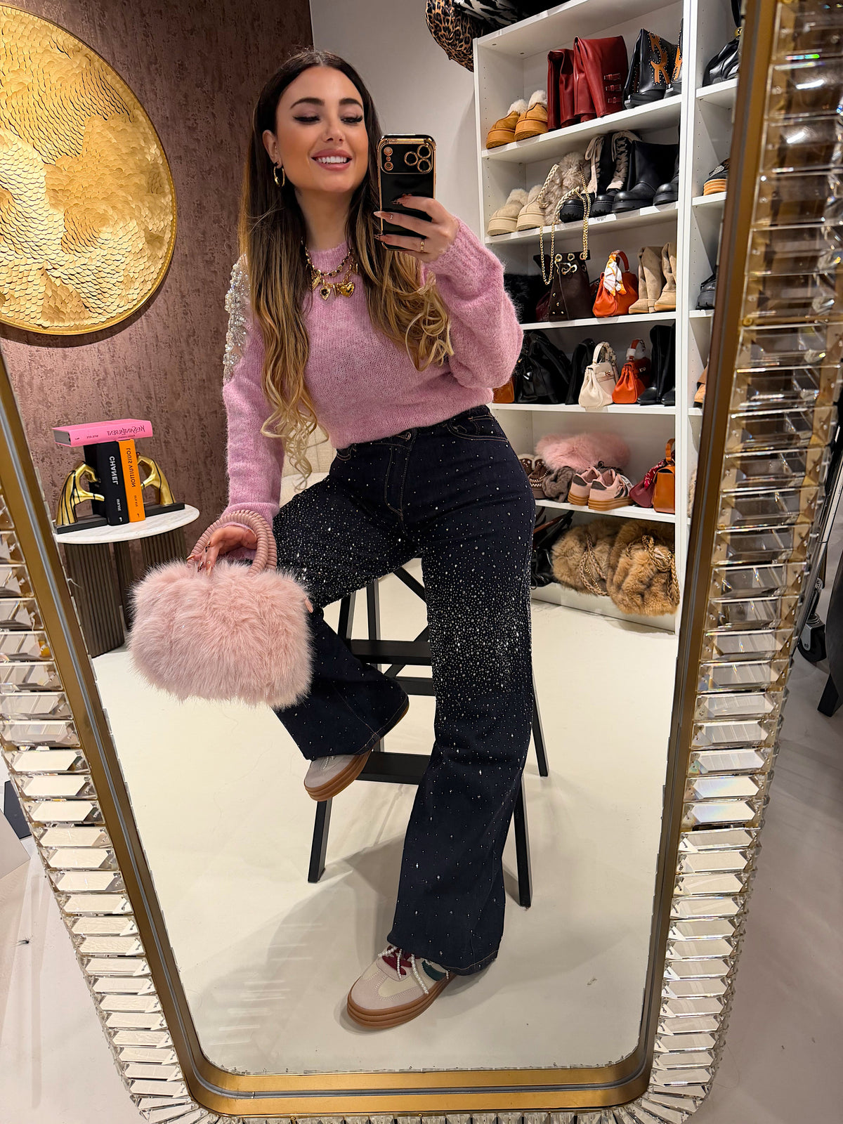 Maglione con perline e strass