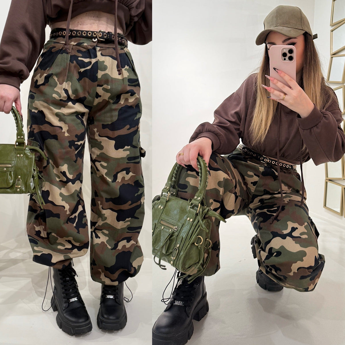 Completo pantalone e top camouflage