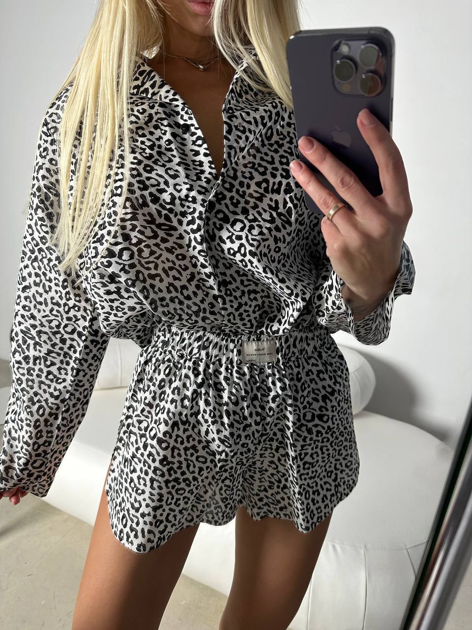 Set short più camicia animalier grigio