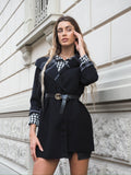 Cappotto check nero con cintura