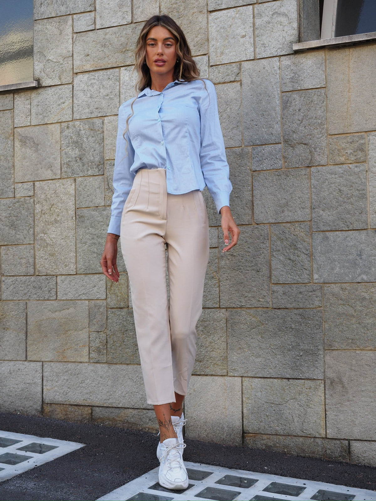 Pantalone vita alta burro