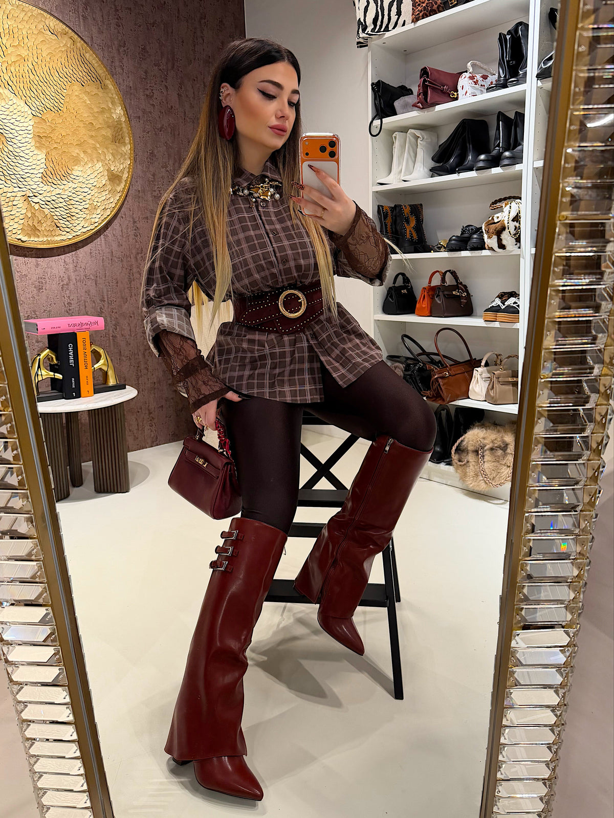 Camicia a quadri con polsino in pizzo