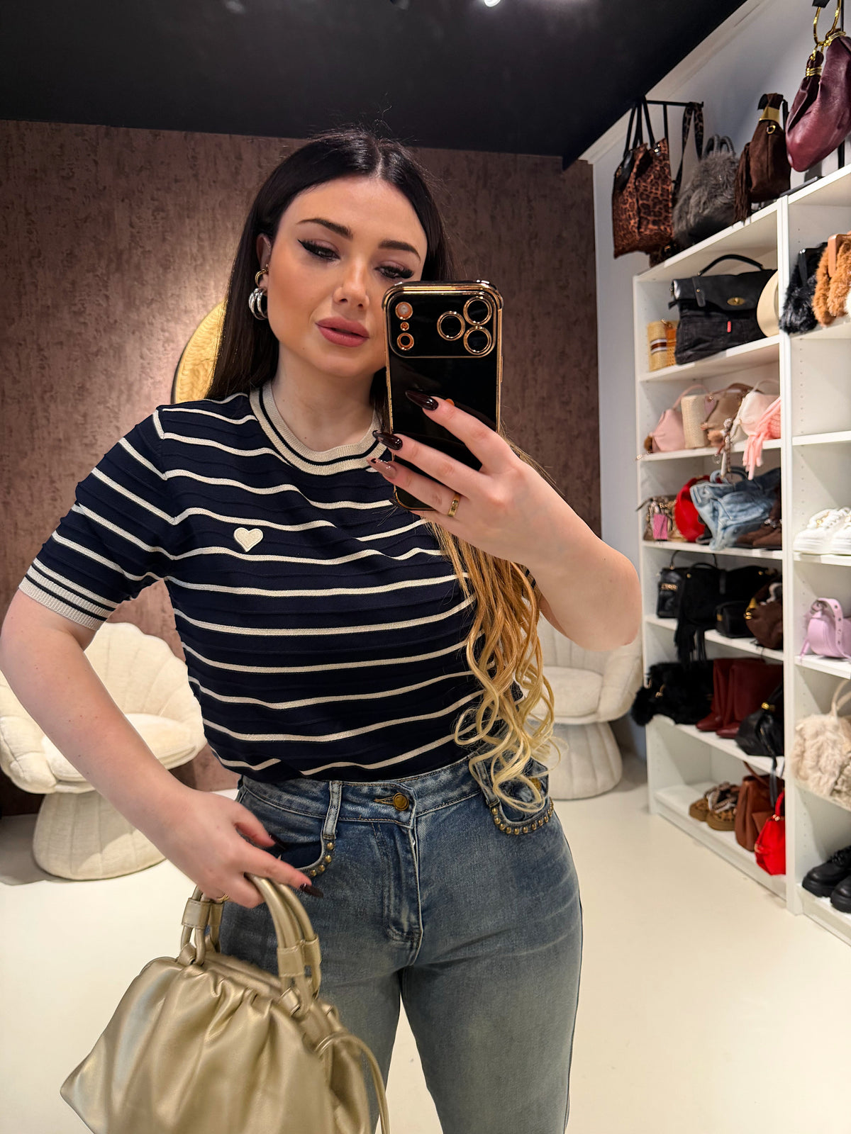 Maglia Knit Stripes Heart