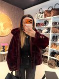 Giacca Pelliccia Elegance bordeaux e marrone