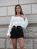 Maglione bianco con frange