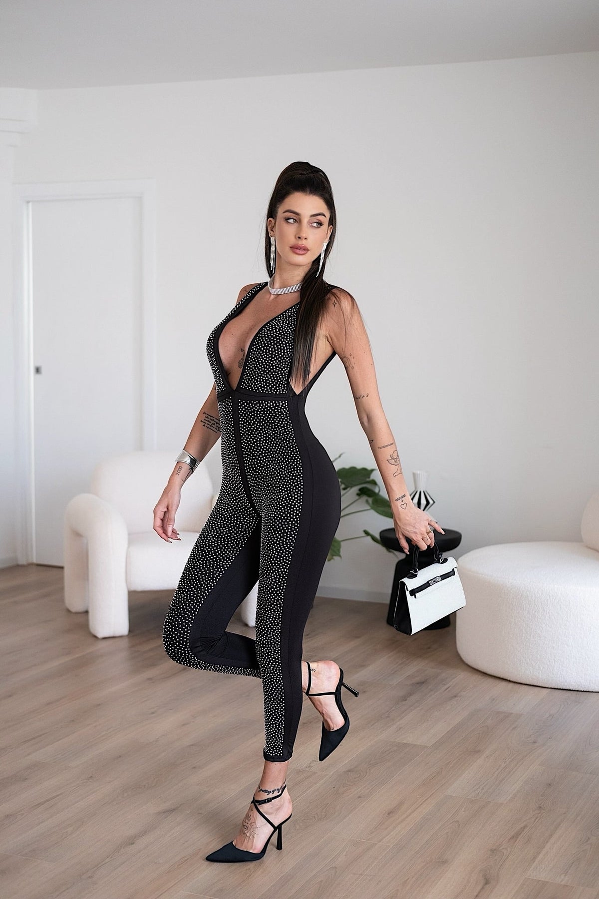 Tuta intera con strass