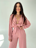 Set tre pezzi camicia top e pantalone rosa