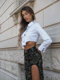 Camicia crop bottoni neri