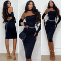 Abito midi nero con choker e manicotti