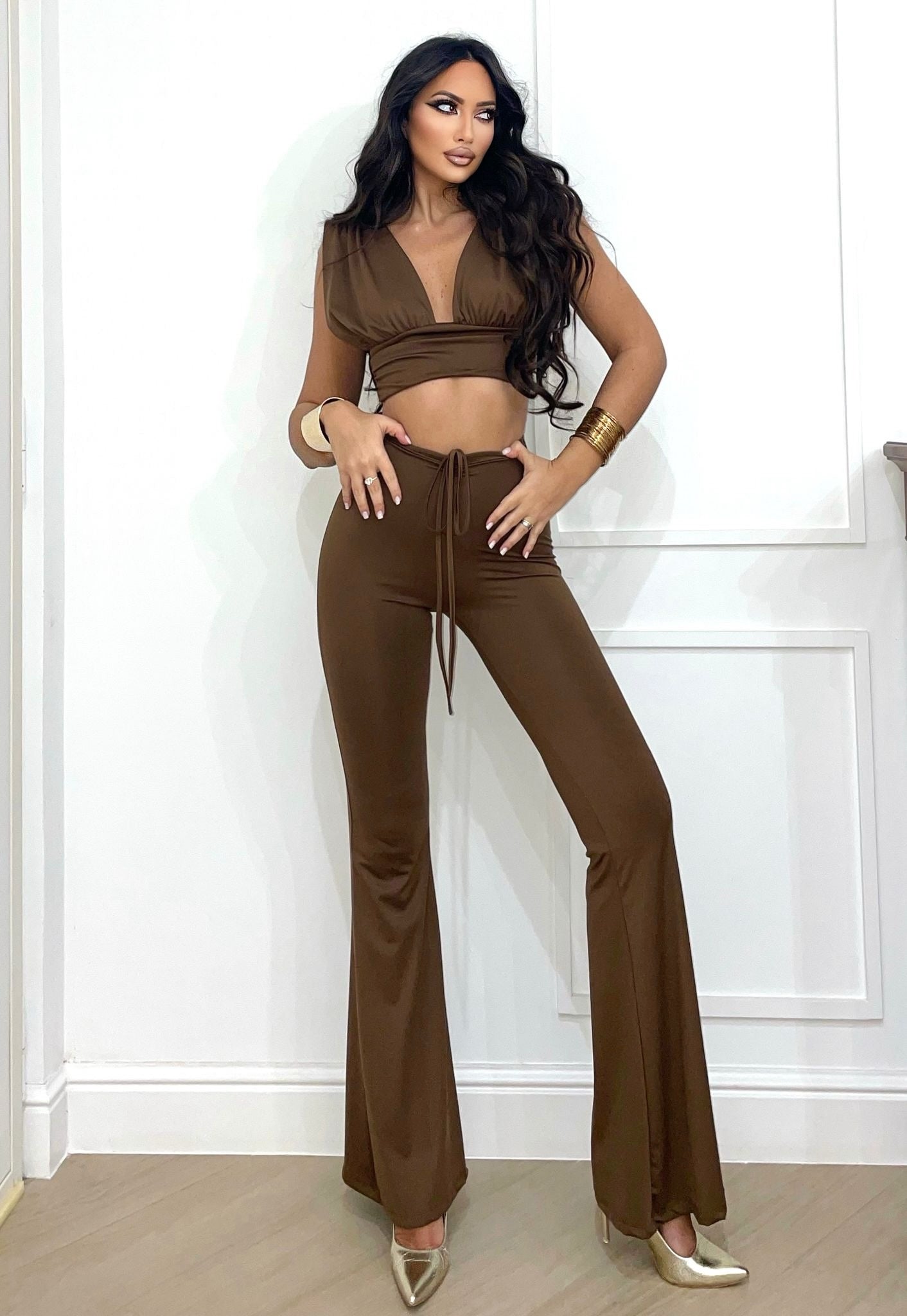Completo top e pantalone caffè