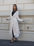 Maxi cardigan beige con frange