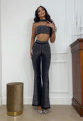 Due pezzi con strass top e pantalone
