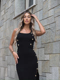 Abito midi con bottoncini oro