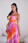 Abito lungo Fuxia arancio con incrocio