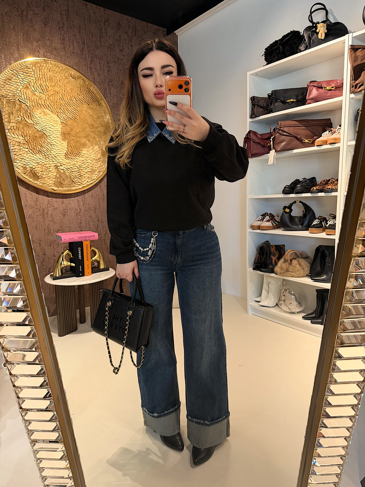 Jeans Wide Leg con catenina