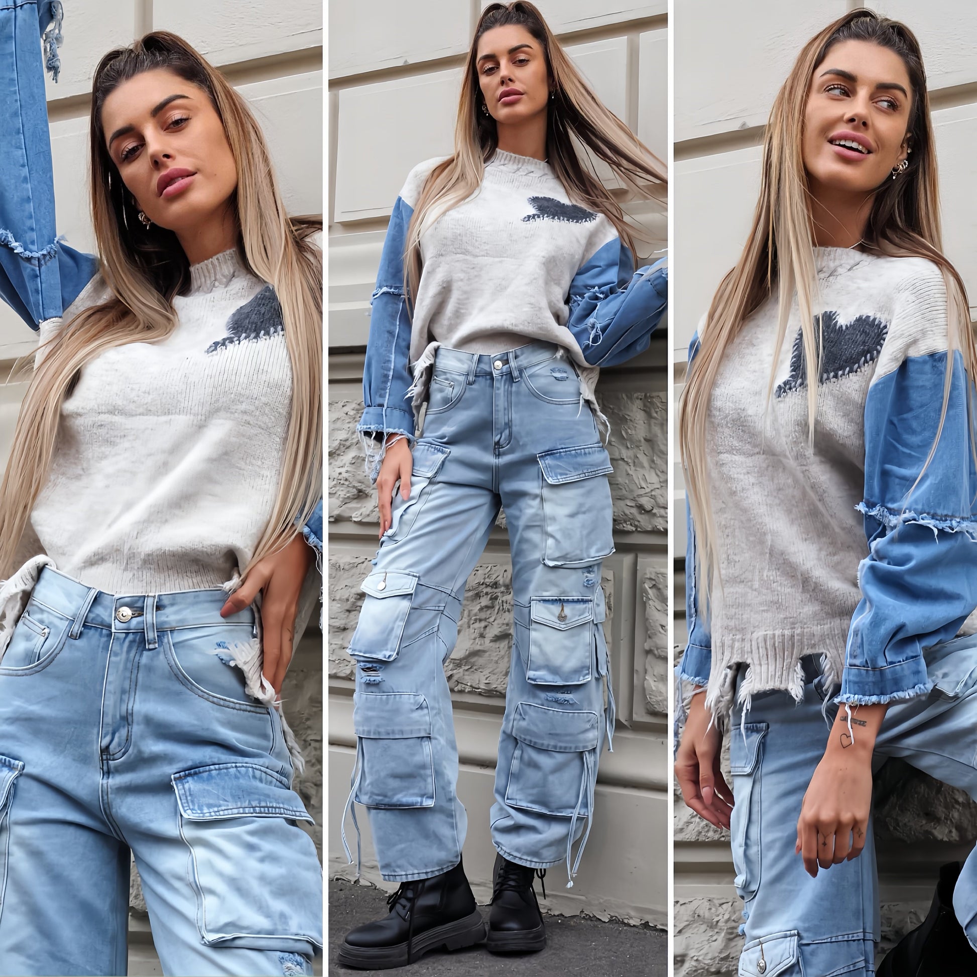 Maglione over con dettaglio in jeans