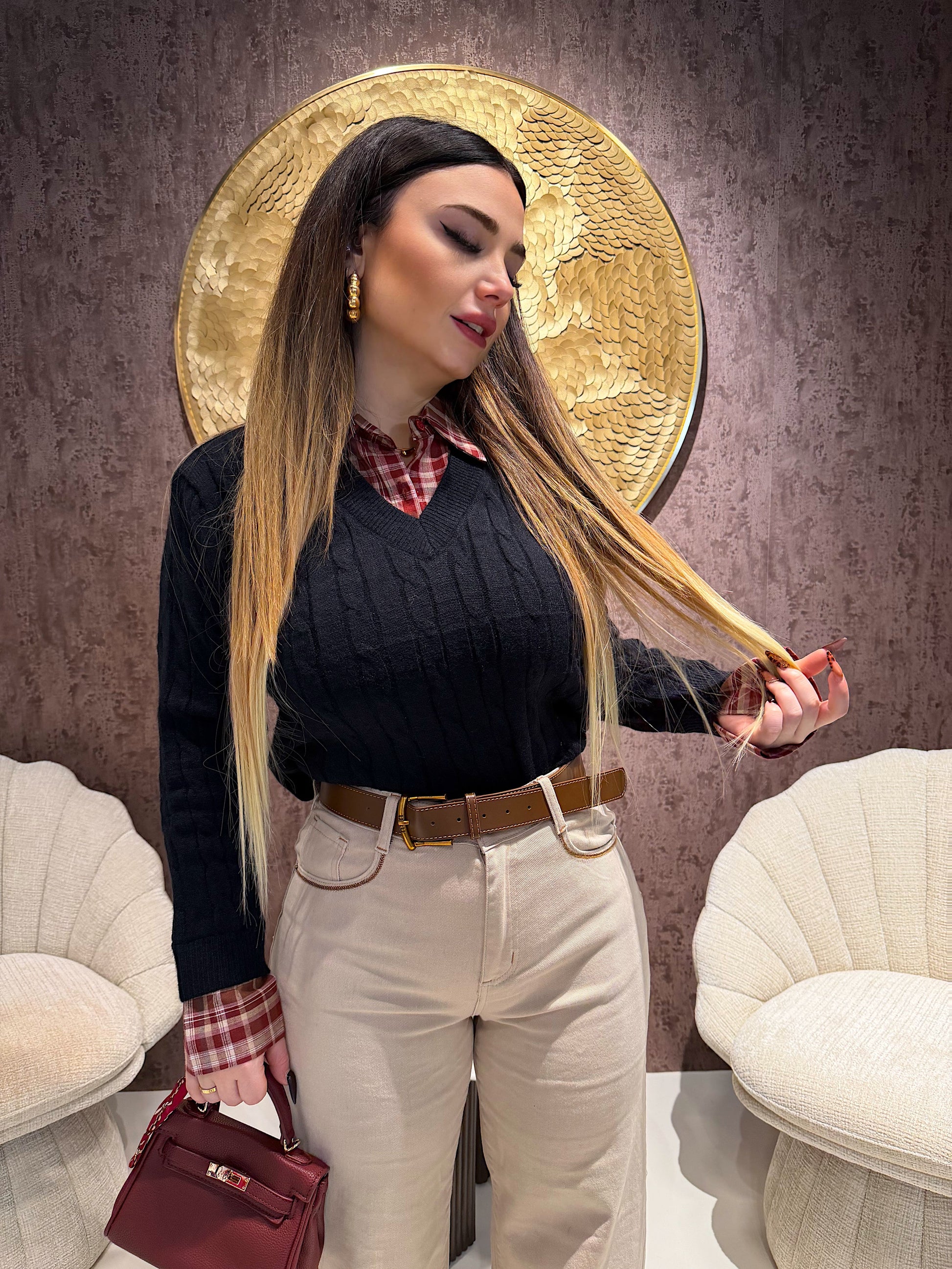 Maglioncino con camicia integrata a quadri
