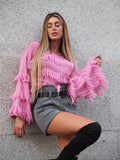 Maglione rosa barbie con frange