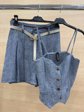 Completo top e short con cintura color jeans