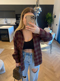 Camicia check burgundy con strass